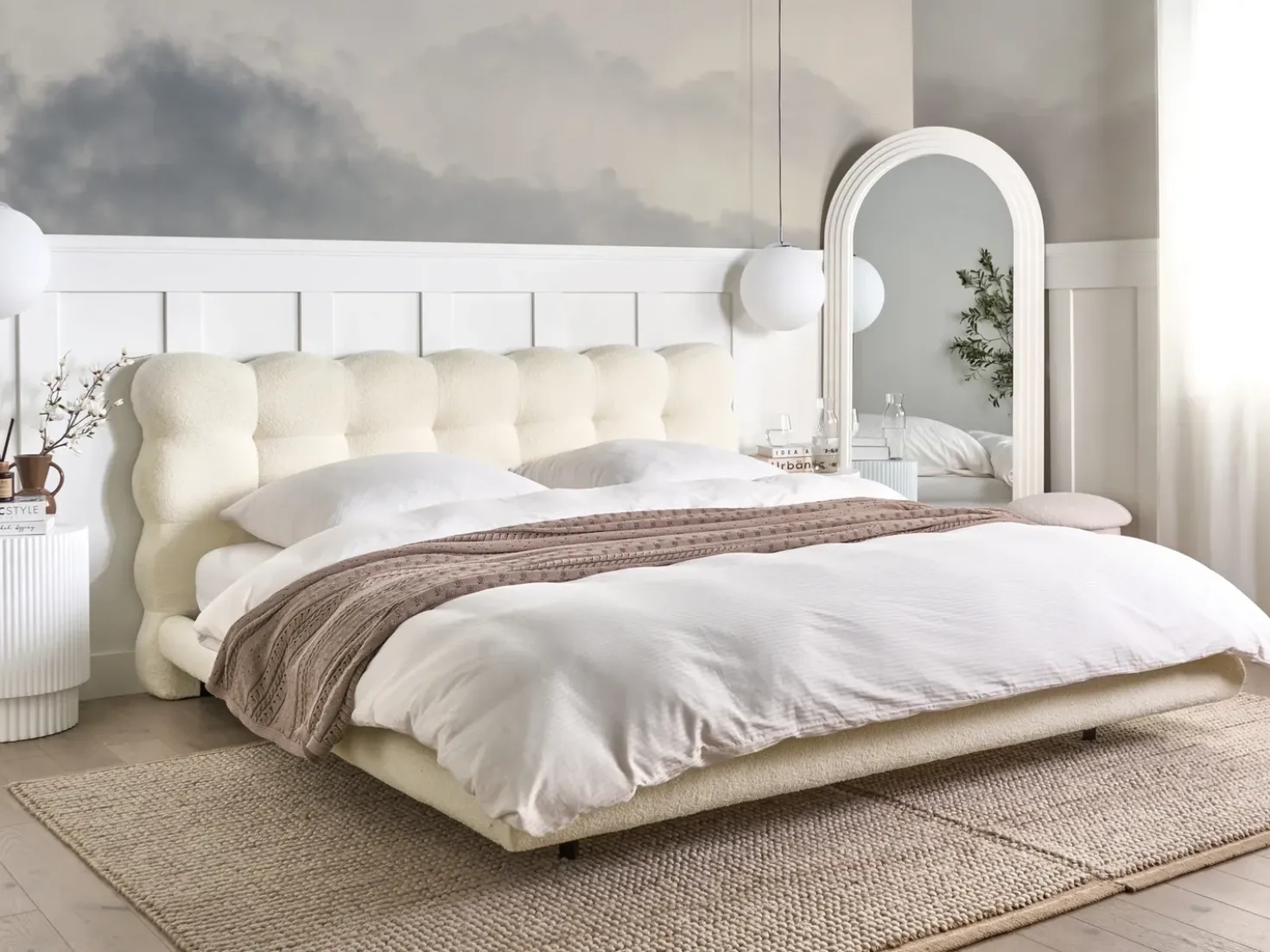 Letto Bouclé SOULISSE 180 x 200 cm Bianco sporco