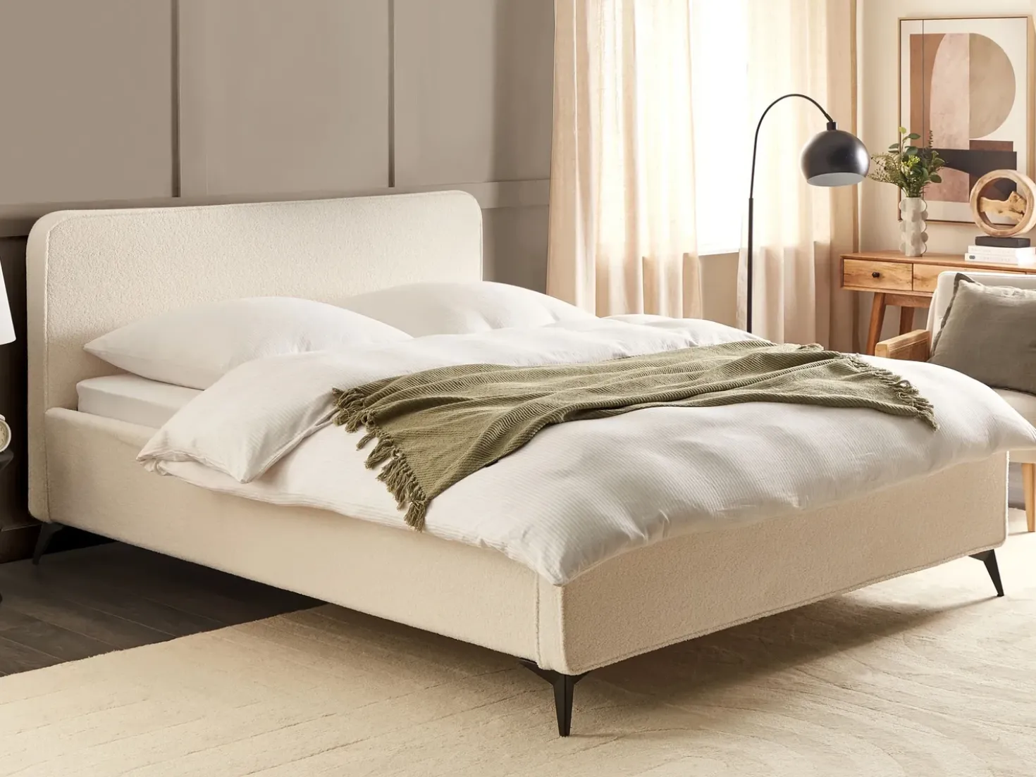 Letto Bouclé VALOGNES 180 x 200 cm Bianco sporco
