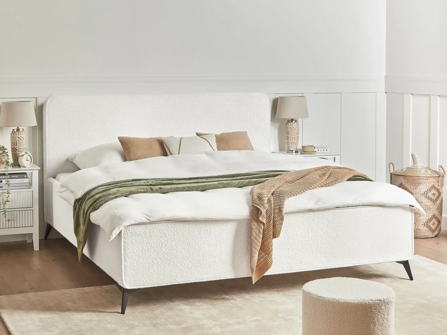 Letto Bouclé VALOGNES 180 x 200 cm Bianco sporco
