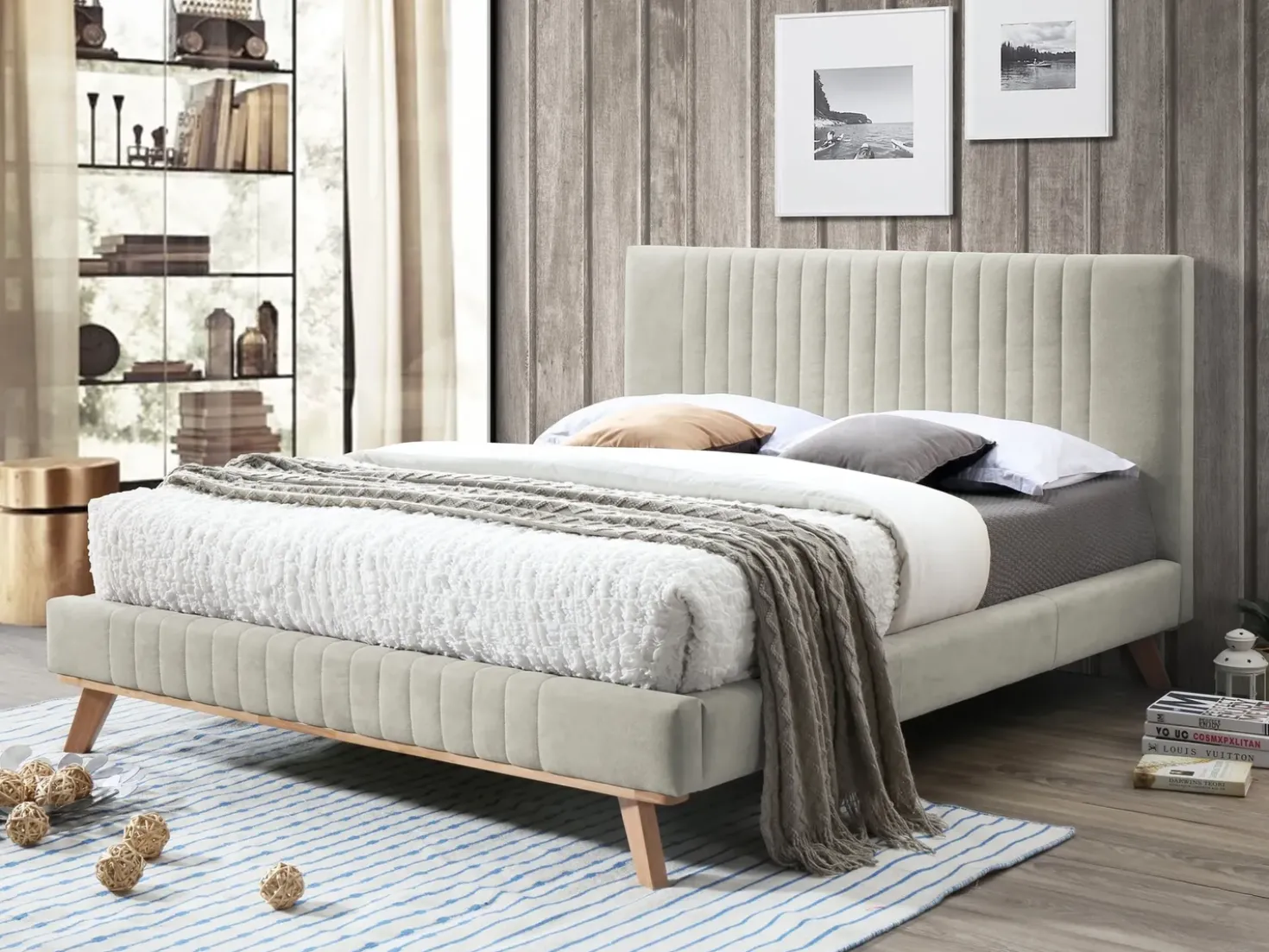 Letto Ciniglia TALENCE 180 x 200 cm Beige chiaro
