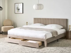 Letto con cassetti contenitori Velluto LONZAC 180 x 200 cm Tortora