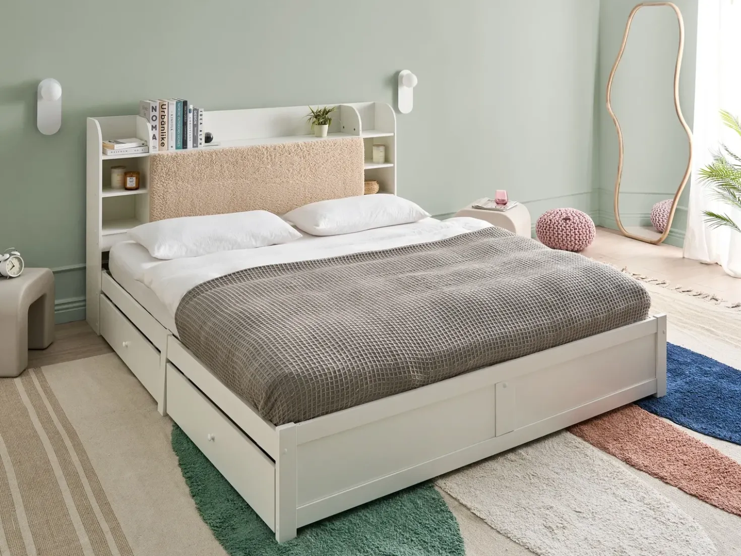 Letto con cassetti contenitori BIZOU 180 x 200 cm Bianco