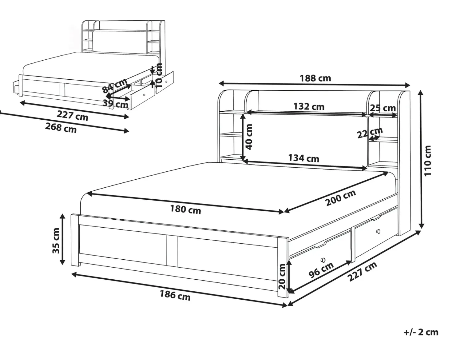 Letto con cassetti contenitori BIZOU 180 x 200 cm Bianco