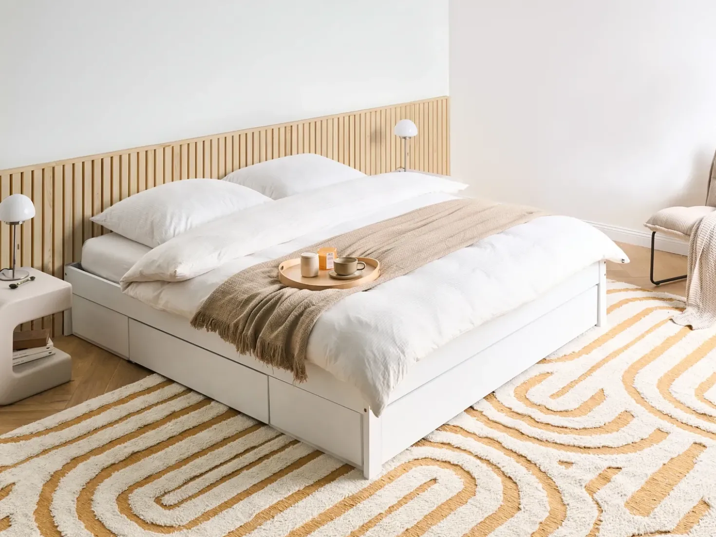 Letto con cassetti contenitore senza testata Legno GIAT 180 x 200 cm Bianco
