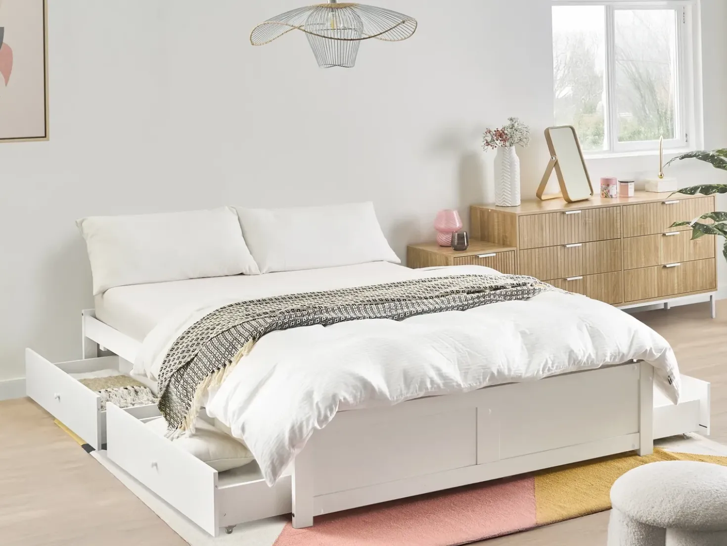 Letto con cassetti contenitore senza testata BRUX 180 x 200 cm Bianco