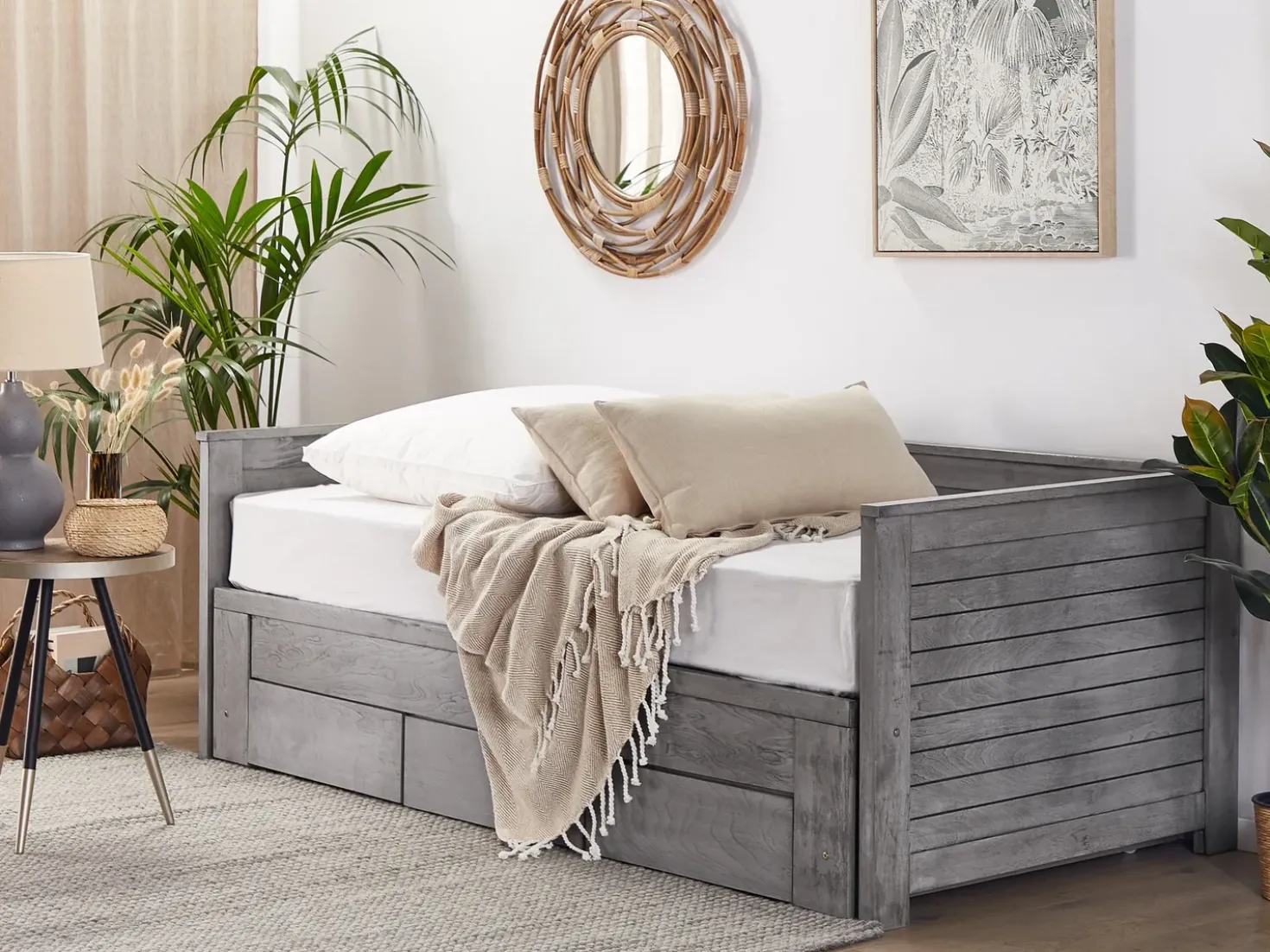 Letto con cassetti contenitori Legno CAHORS 90 x 200 cm Grigio