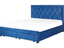 Letto con cassetti contenitori Velluto LIEVIN 180 x 200 cm Blu marino