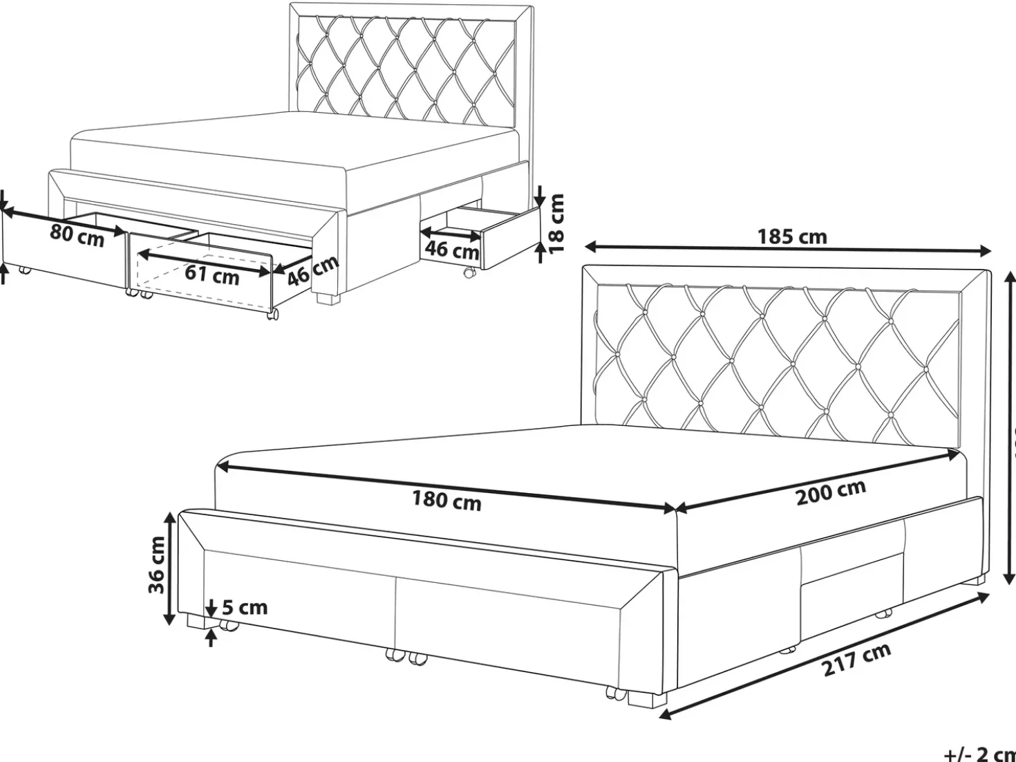 Letto con cassetti contenitori Velluto LIEVIN 180 x 200 cm Blu marino