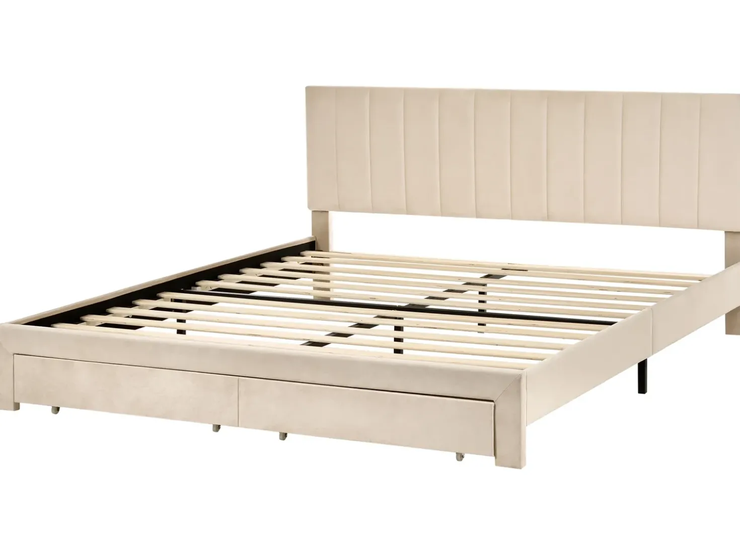 Letto con cassetti contenitori Velluto LONZAC 180 x 200 cm Beige