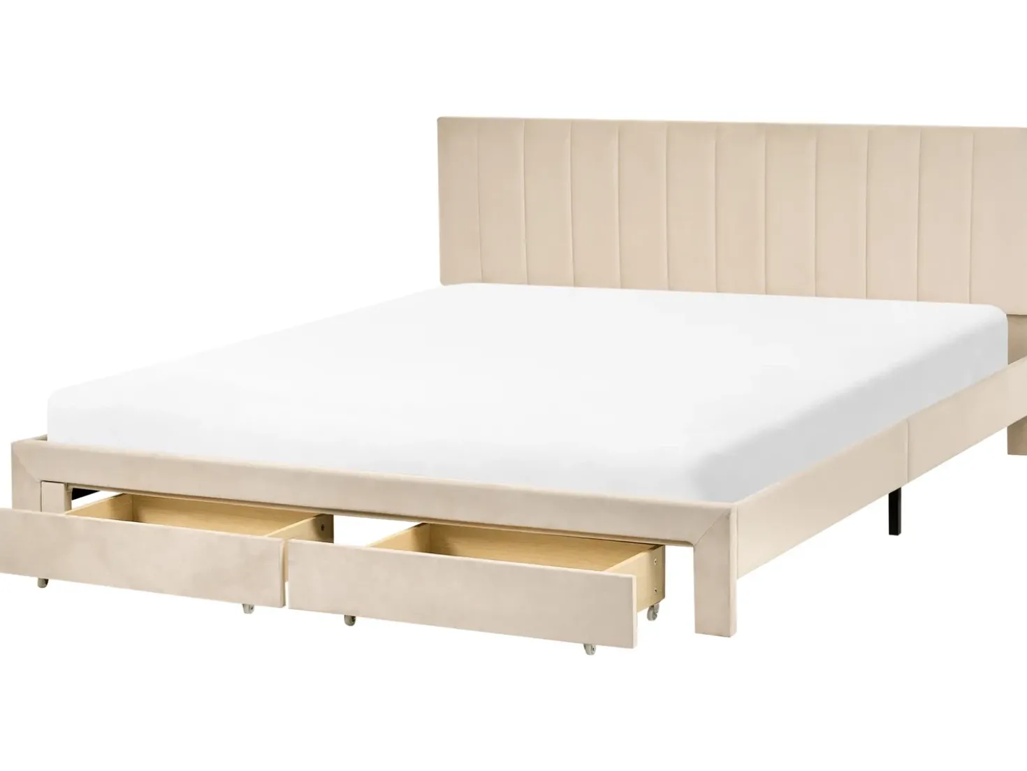 Letto con cassetti contenitori Velluto LONZAC 180 x 200 cm Beige