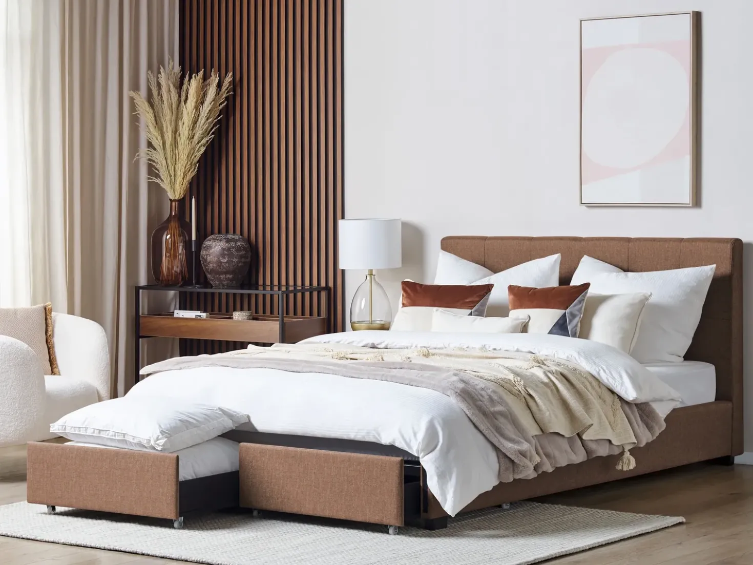 Letto con cassetti contenitori Tessuto LA ROCHELLE 180 x 200 cm Marrone