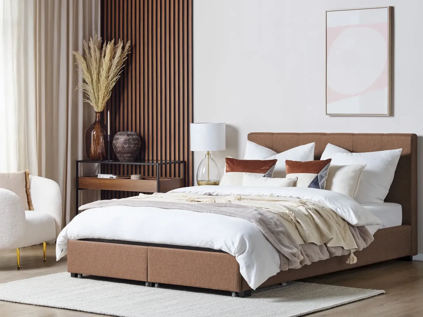Letto con cassetti contenitori Tessuto LA ROCHELLE 180 x 200 cm Marrone