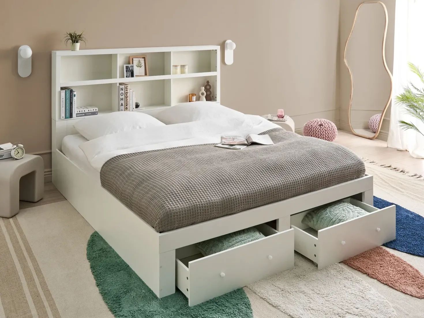 Letto con cassetti contenitori TARARE 180 x 200 cm Bianco