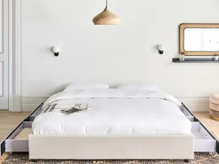 Letto con cassetti contenitore senza testata Tessuto PRADES 180 x 200 cm Beige chiaro