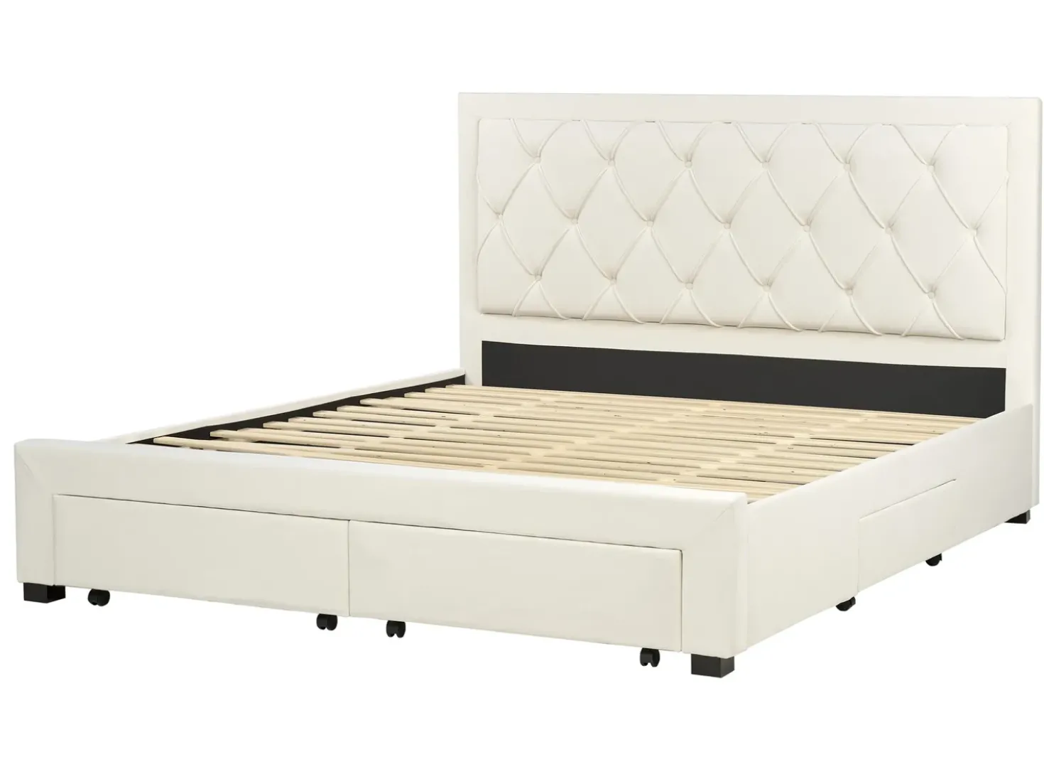 Letto con cassetti contenitori Velluto LIEVIN 180 x 200 cm Beige chiaro
