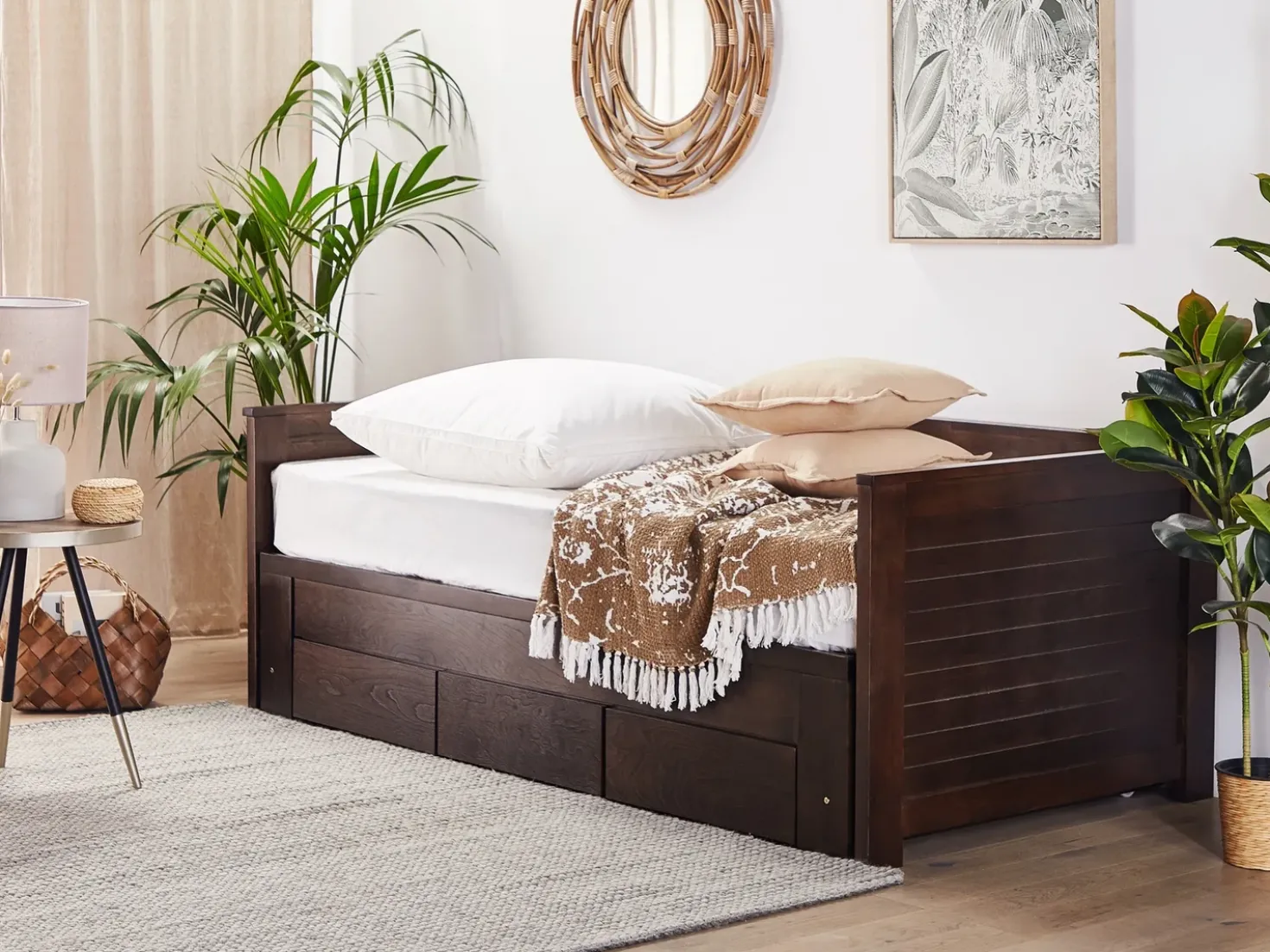 Letto con cassetti contenitori Legno CAHORS 90 x 200 cm Marrone scuro