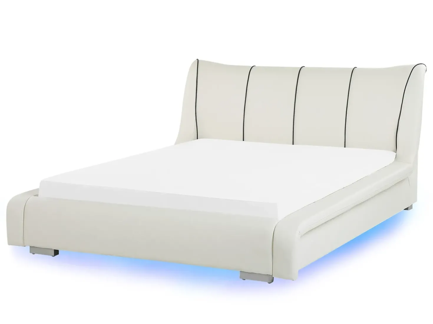 Letto con LED Pelle naturale NANTES 140 x 200 cm LED Bianco sporco