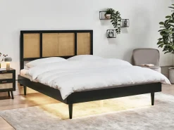 Letto con LED Rattan AURAY 160 x 200 cm Nero