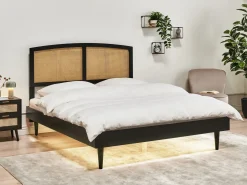 Letto con LED Rattan VARZY 160 x 200 cm Nero
