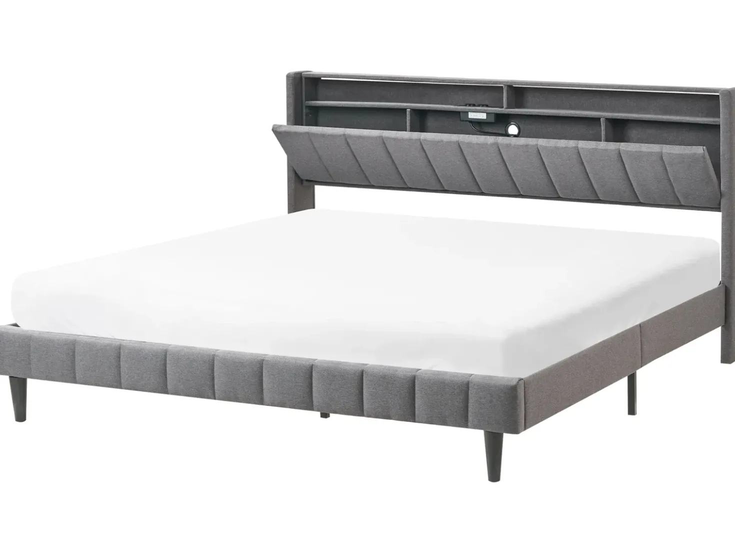 Letto con LED Tessuto BEAULIEU 180 x 200 cm con contenitore con porta USB Grigio scuro