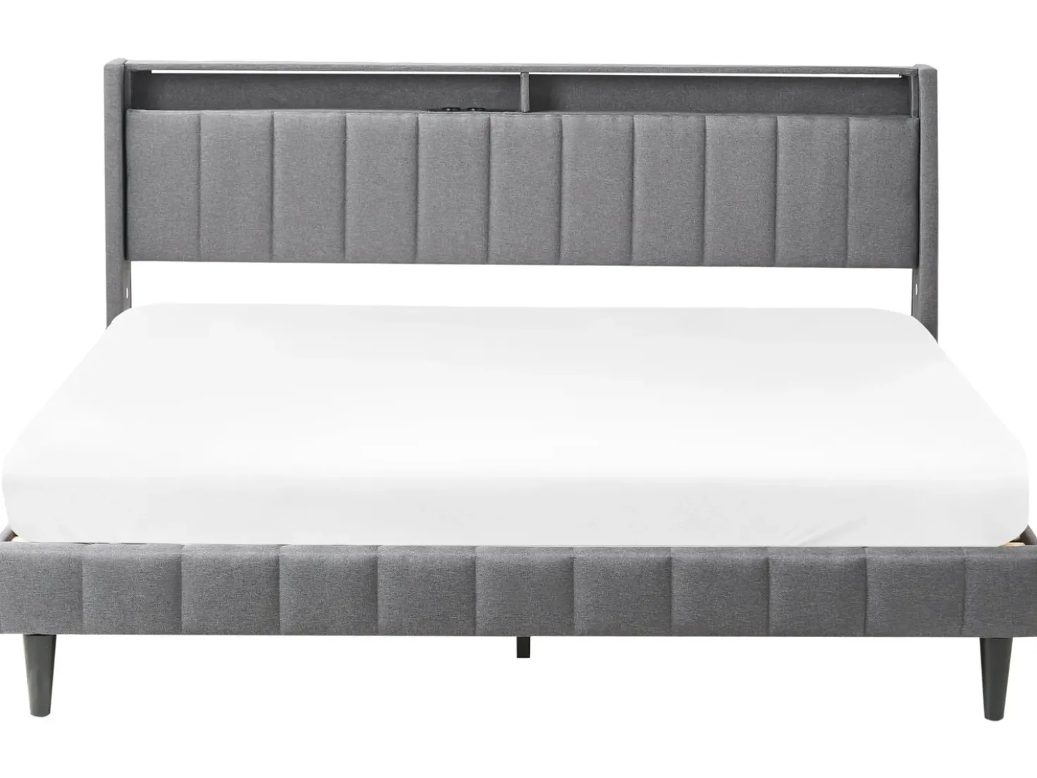 Letto con LED Tessuto BEAULIEU 180 x 200 cm con contenitore con porta USB Grigio scuro