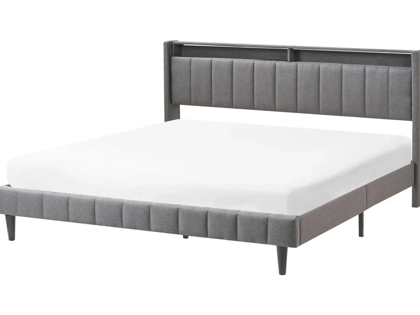 Letto con LED Tessuto BEAULIEU 180 x 200 cm con contenitore con porta USB Grigio scuro