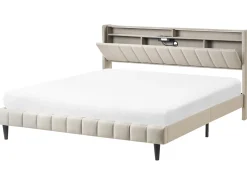 Letto con LED Tessuto BEAULIEU 180 x 200 cm con contenitore con porta USB Beige