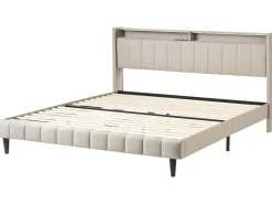 Letto con LED Tessuto BEAULIEU 180 x 200 cm con contenitore con porta USB Beige