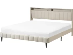 Letto con LED Tessuto BEAULIEU 180 x 200 cm con contenitore con porta USB Beige