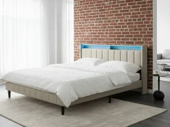 Letto con LED Tessuto BEAULIEU 180 x 200 cm con contenitore con porta USB Beige