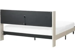 Letto con LED Tessuto BEAULIEU 180 x 200 cm con contenitore con porta USB Beige