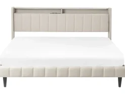 Letto con LED Tessuto BEAULIEU 180 x 200 cm con contenitore con porta USB Beige