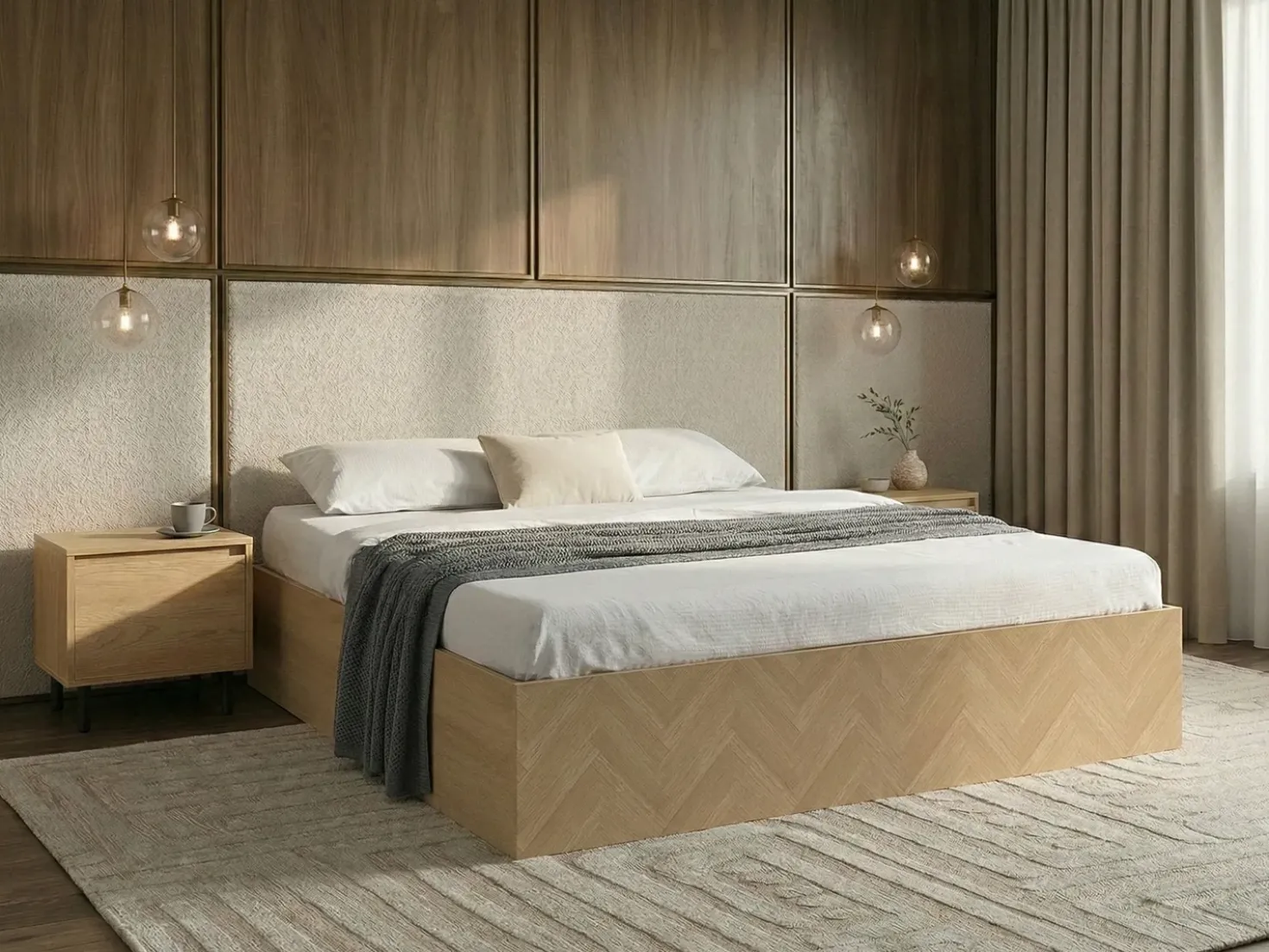 Letto con ottomano senza testata ETEL 180 x 200 cm Marrone chiaro
