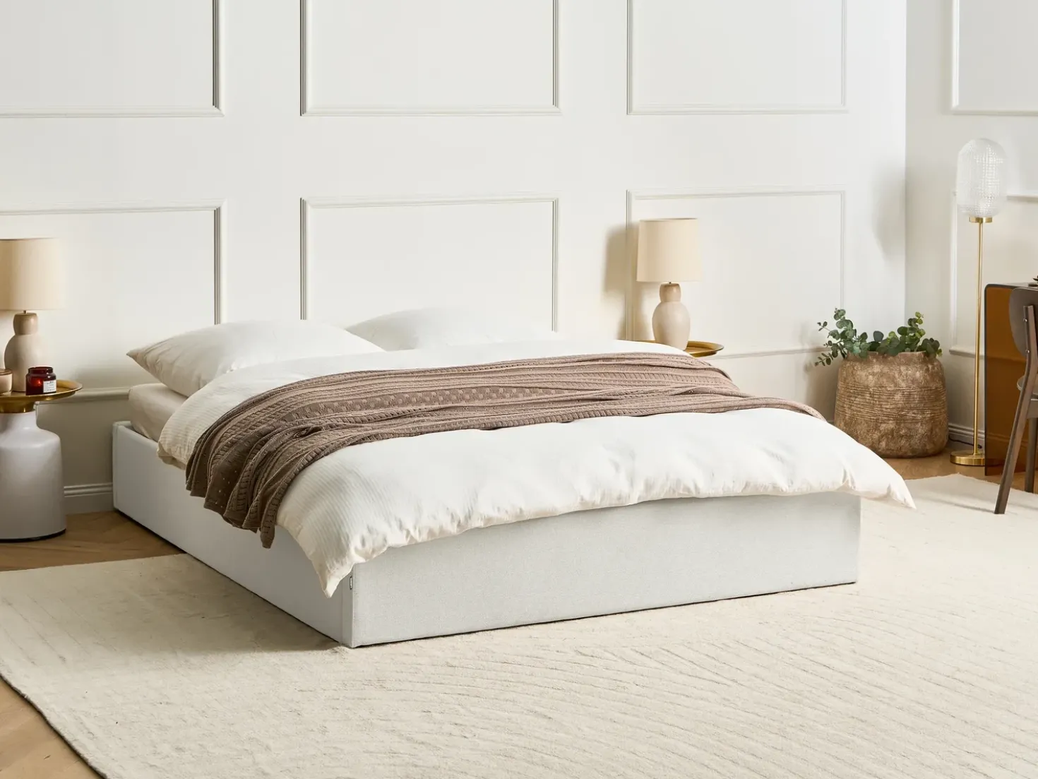 Letto con ottomano senza testata Tessuto DINAN 160 x 200 cm Beige chiaro