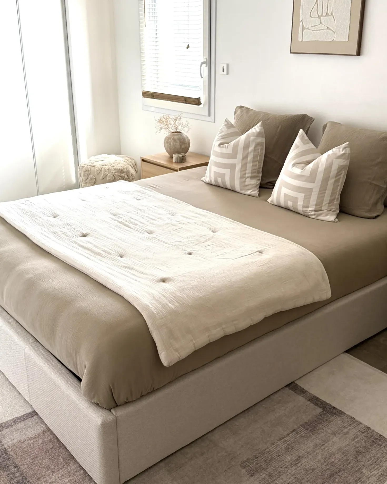 Letto con ottomano senza testata Tessuto DINAN 160 x 200 cm Beige chiaro
