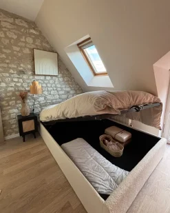 Letto con ottomano senza testata Bouclé DINAN 140 x 200 cm Bianco sporco