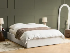 Letto con ottomano senza testata Bouclé DINAN 140 x 200 cm Bianco sporco