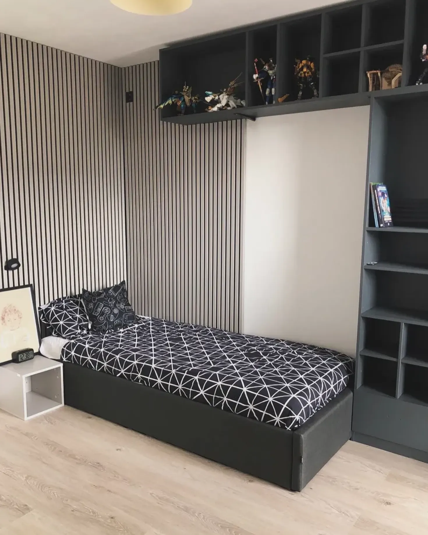 Letto con ottomano senza testata Tessuto DINAN 90 x 200 cm Grigio scuro