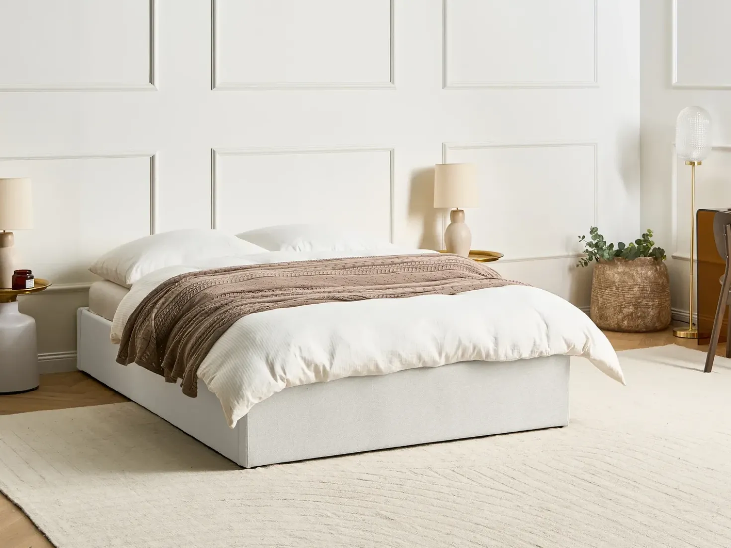 Letto con ottomano senza testata Tessuto DINAN 140 x 200 cm Beige chiaro
