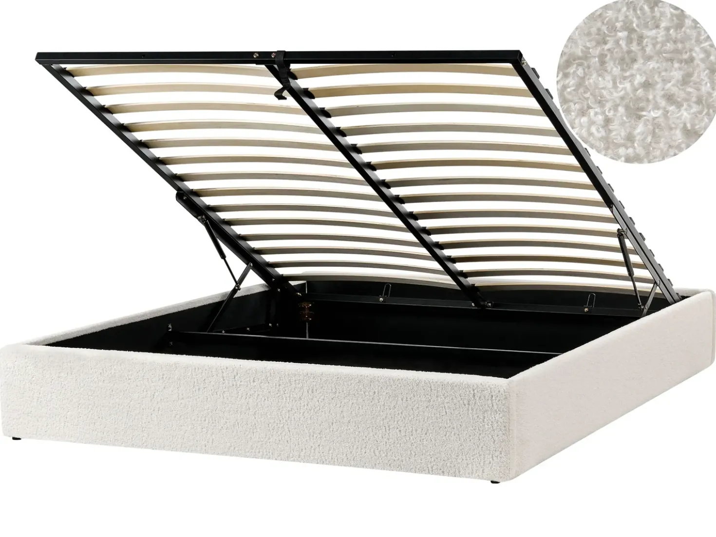 Letto con ottomano senza testata Bouclé DINAN 160 x 200 cm Bianco sporco