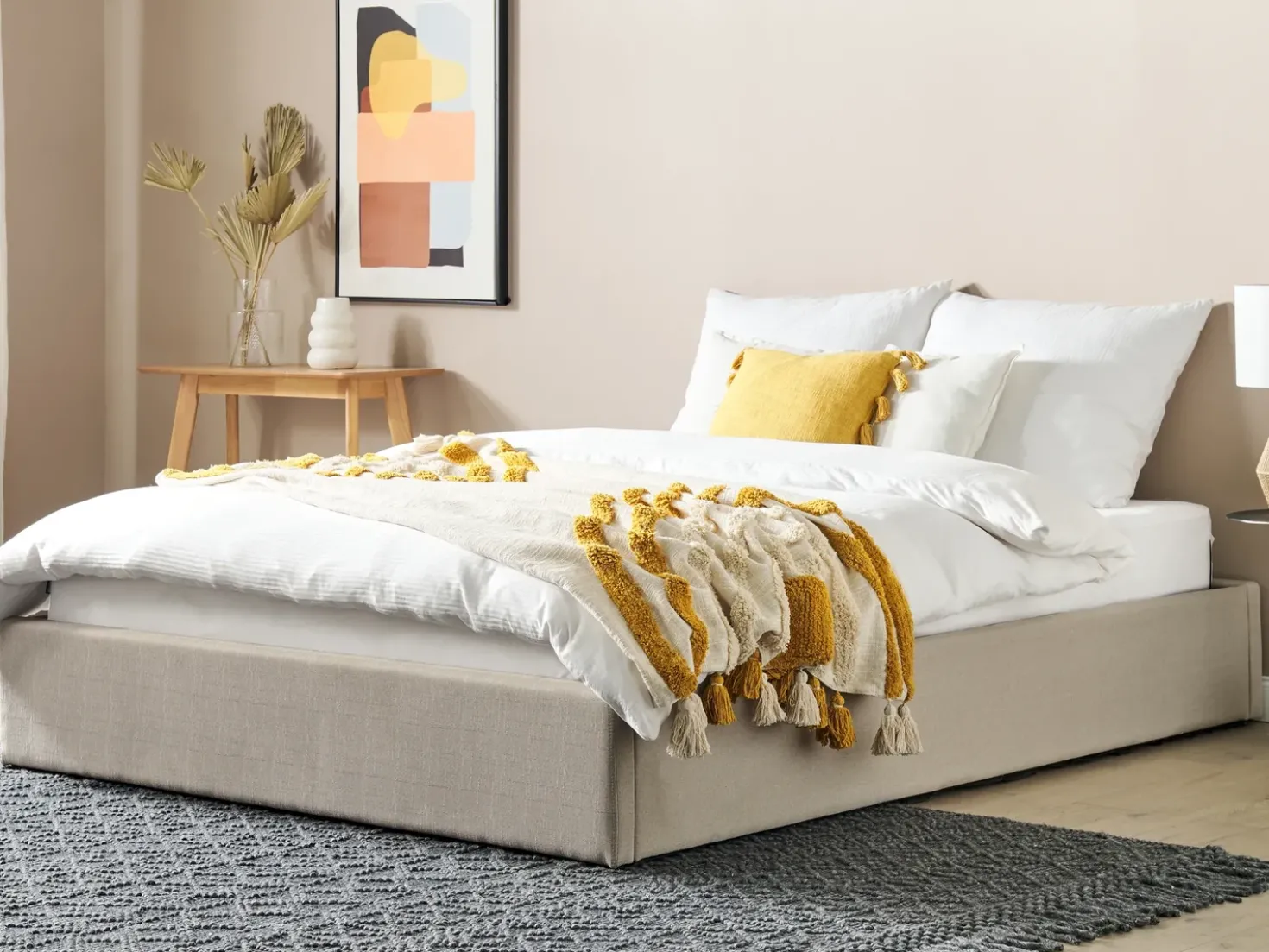 Letto con ottomano senza testata Tessuto DINAN 160 x 200 cm Marrone chiaro