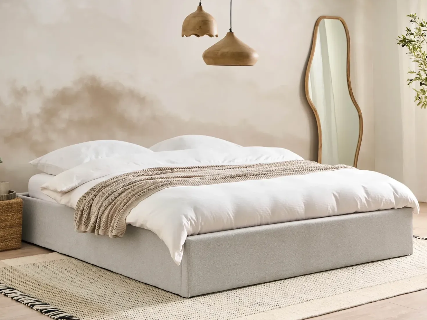 Letto con ottomano senza testata Tessuto DINAN 180 x 200 cm Grigio chiaro