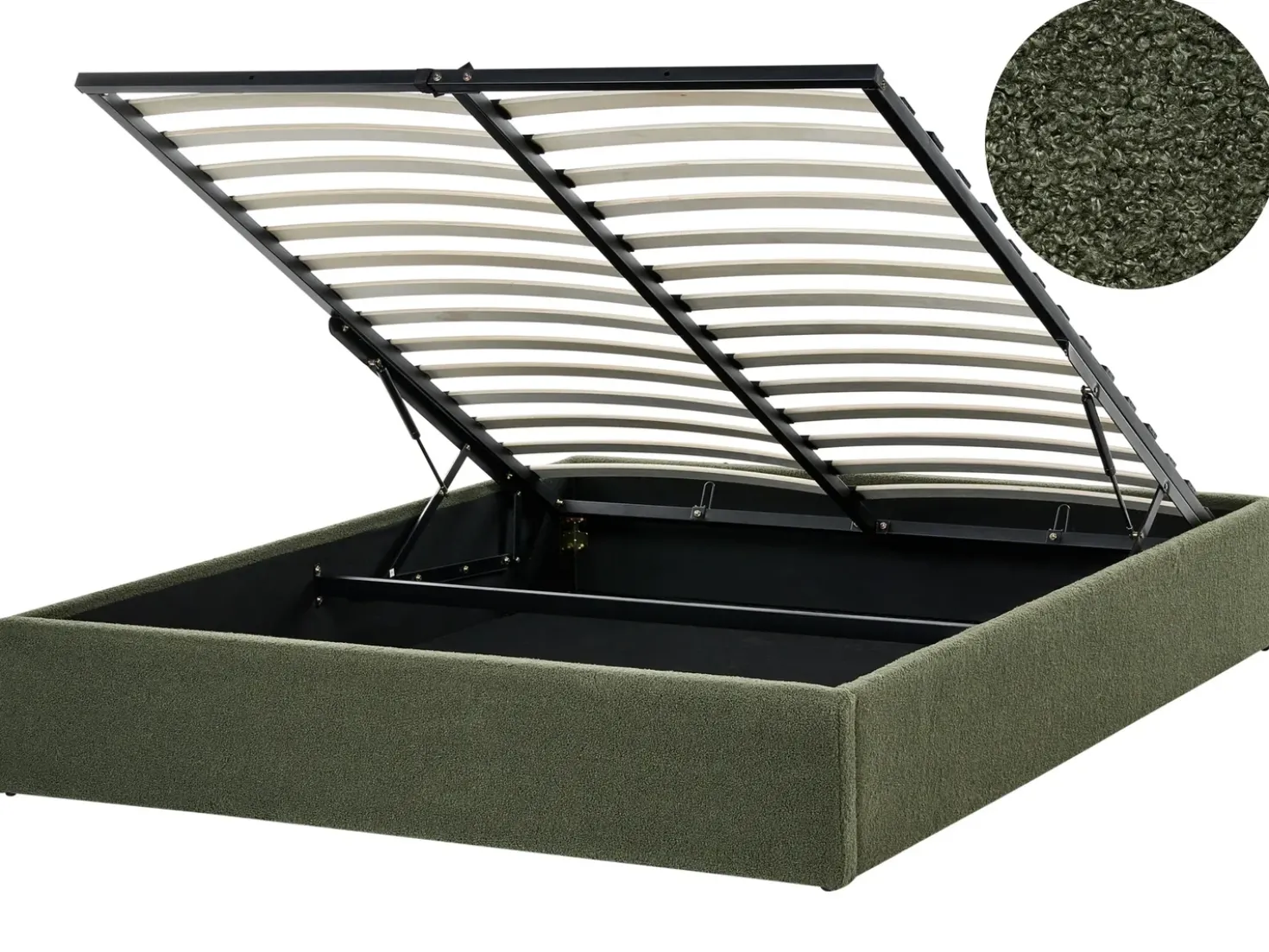 Letto con ottomano senza testata Bouclé DINAN 160 x 200 cm Verde scuro