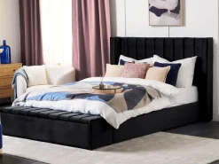 Letto con panca contenitore Velluto NOYERS 180 x 200 cm Nero