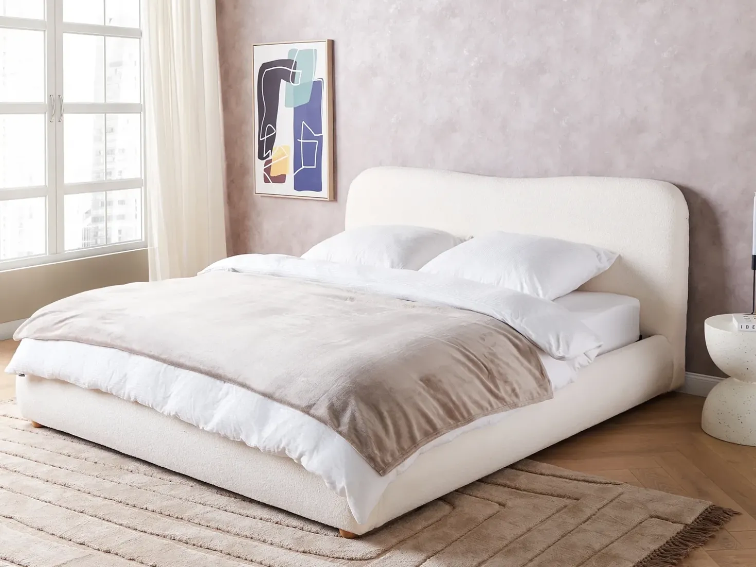 Letto contenitore Bouclé BLAGNAC 180 x 200 cm Bianco sporco