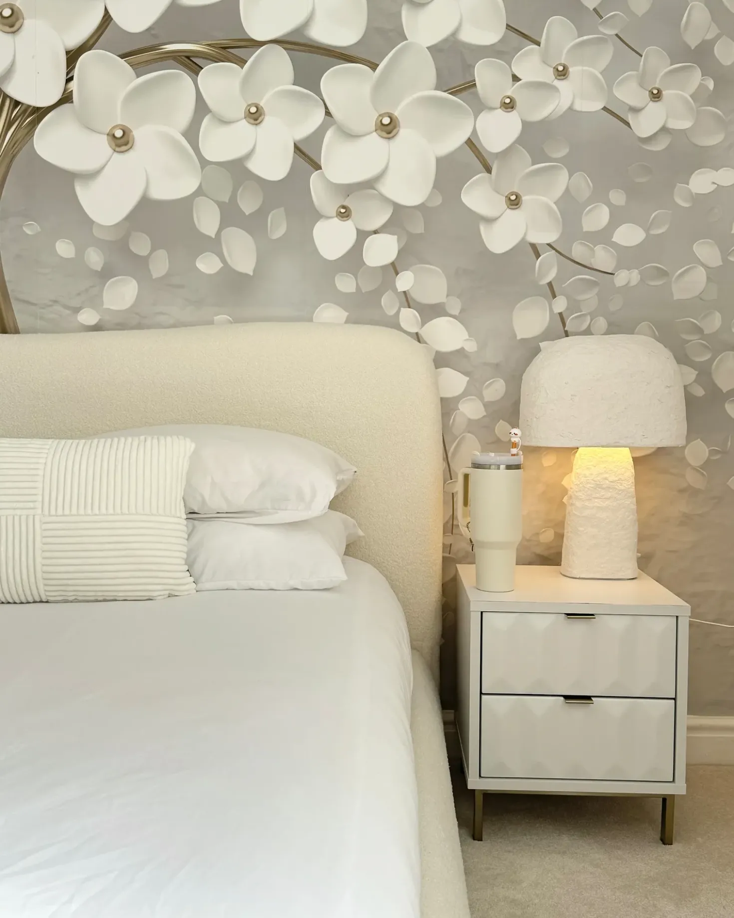 Letto contenitore Bouclé BLAGNAC 180 x 200 cm Bianco sporco