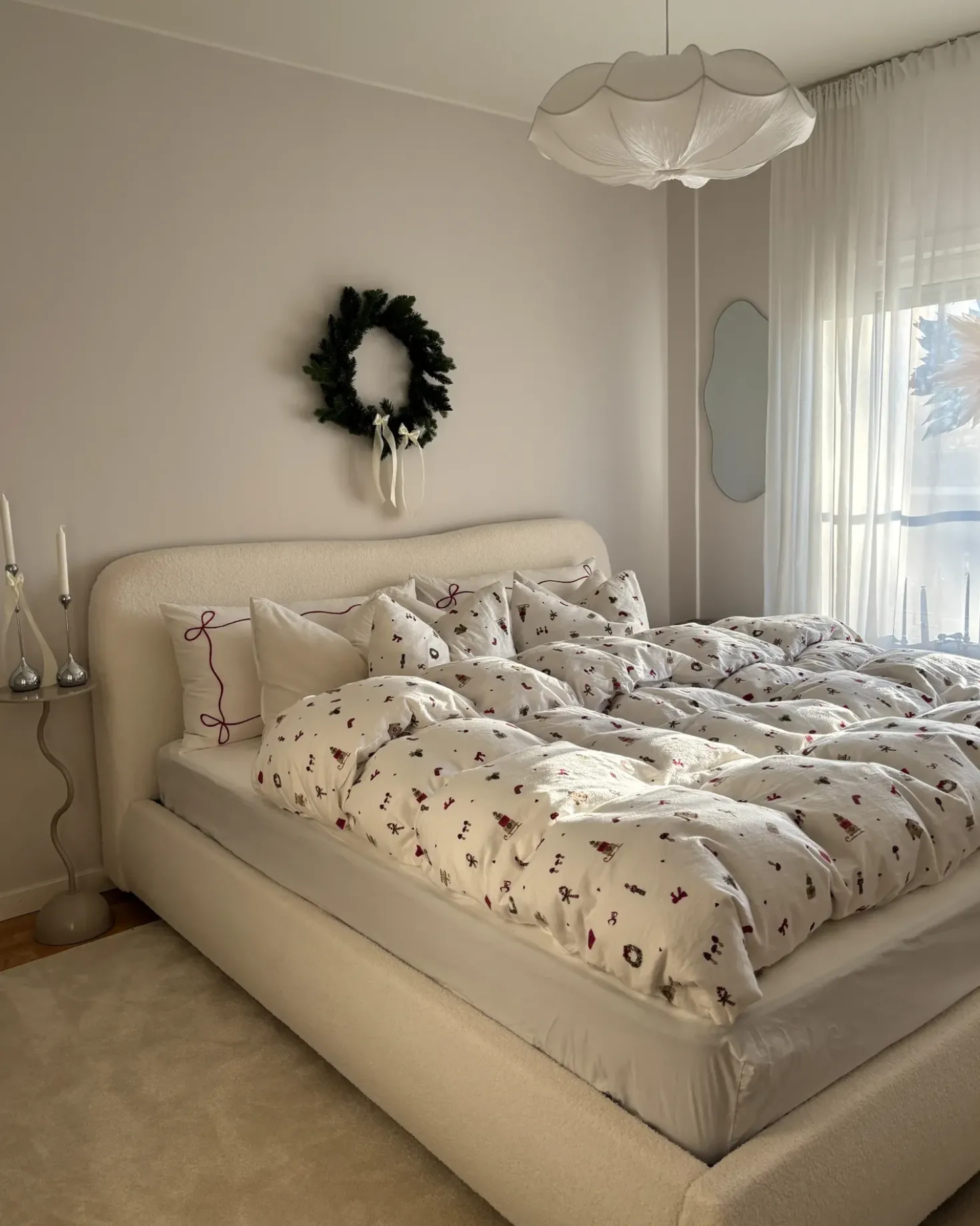 Letto contenitore Bouclé BLAGNAC 180 x 200 cm Bianco sporco
