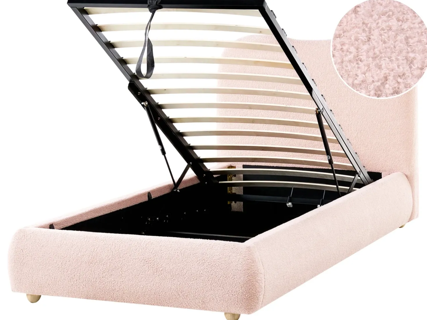 Letto contenitore Bouclé BLAGNAC 90 x 200 cm Rosa