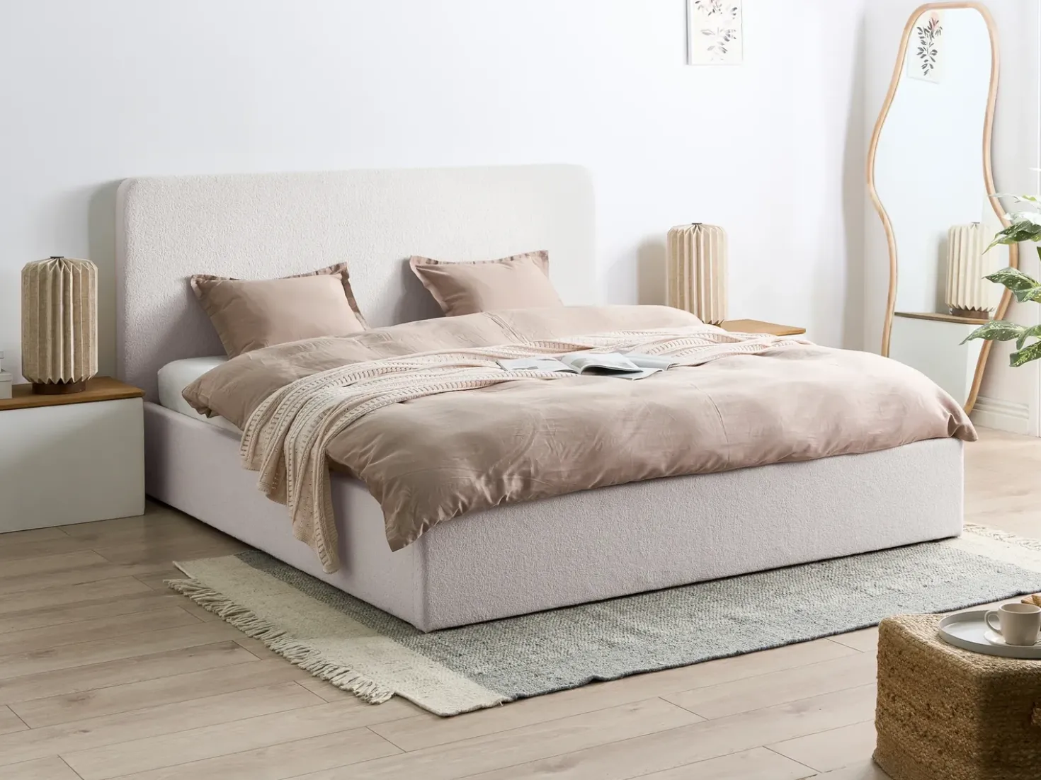 Letto contenitore Bouclé BRENON 180 x 200 cm Bianco sporco