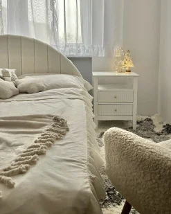 Letto contenitore Bouclé CHADENET 180 x 200 cm Bianco sporco